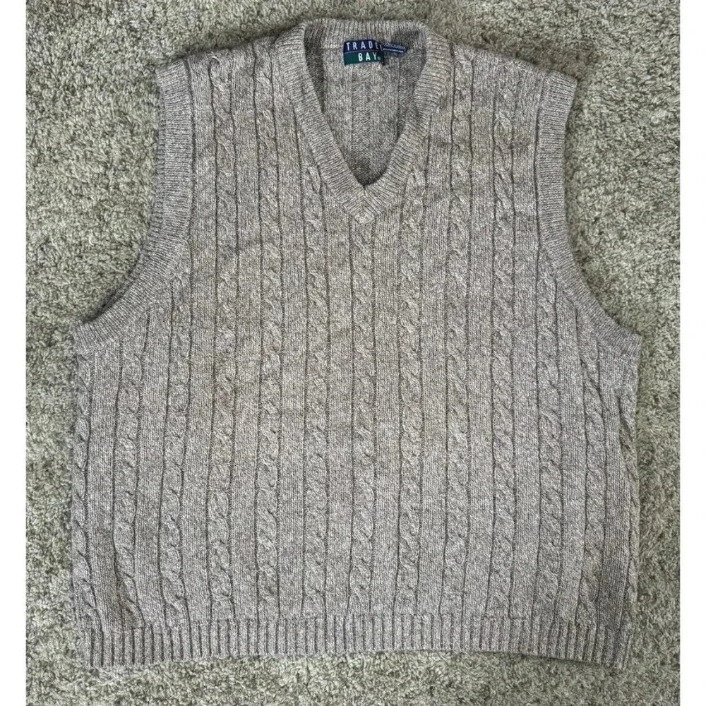 TRADER BAY Mens Knit Sweater Vest Brown Silk Wool Blend XXL 2XL Grandpacore Fall